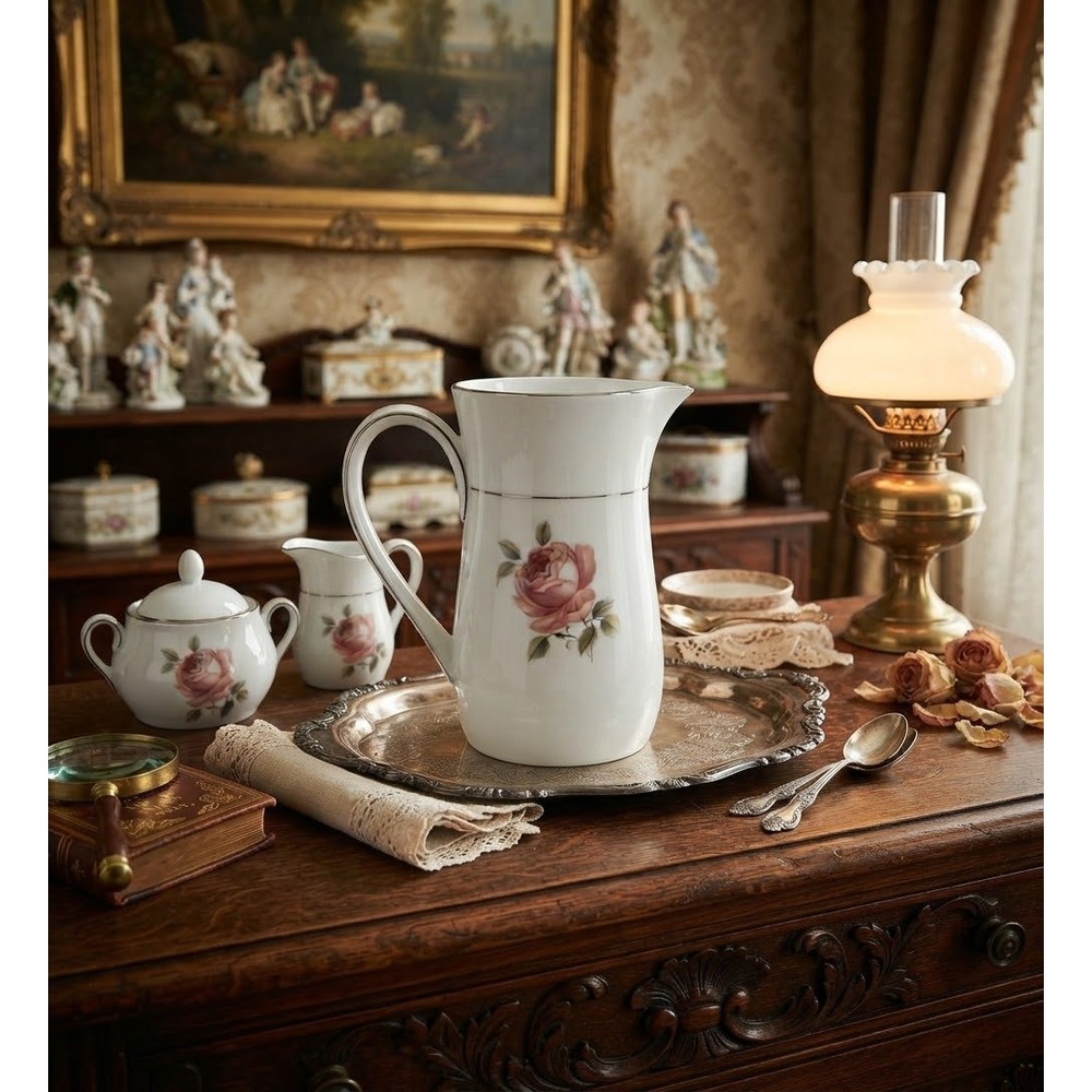 Noritake June 6448 Creamer Pink Rose Platinum Trim Vintage Japan Porcelain 4in
